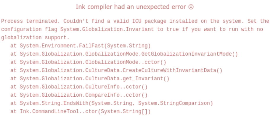 Error dialog in Inky running on ChromeOS