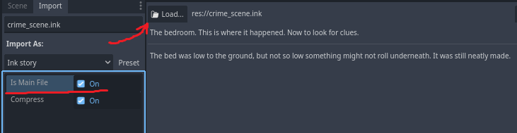 Turning on Main File and previewing the story