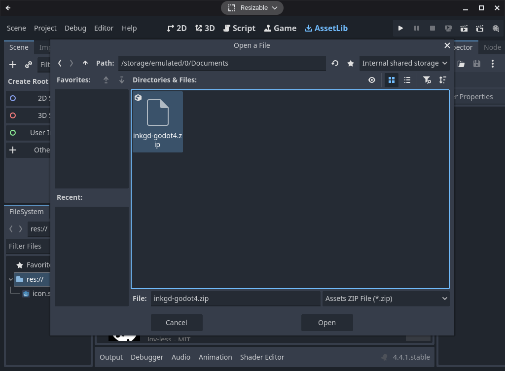 Importing the addon