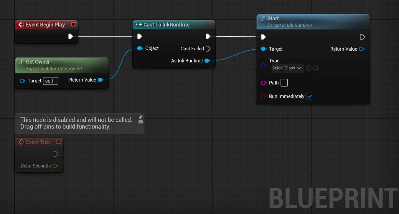 Blueprint setup to start the ink runtime